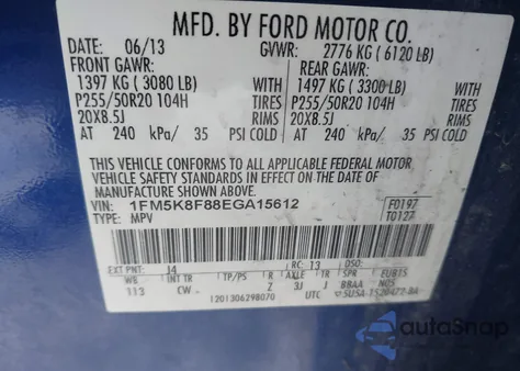 2014 Ford Explorer Limited z USA, uszkodzony, nr VIN 1FM5K8F88EGA15612